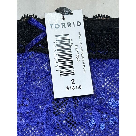Torrid Hipsters Clematis Pantie Wm's Plus Sz 2 Blu/Blk Nylon/Spandex Lace Fabric - Picture 7 of 10